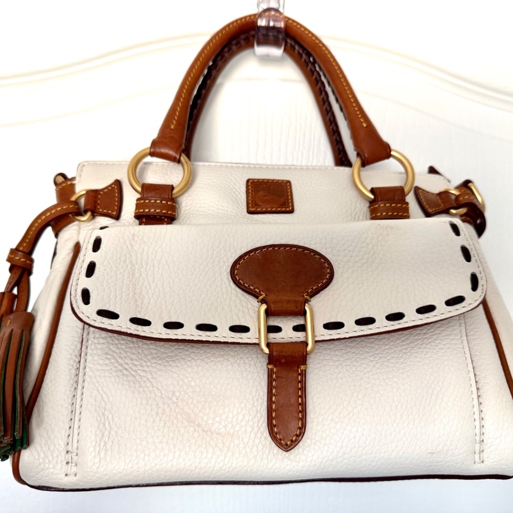 NWT Dooney & Burke Florentine Medium Pocket Satchel White w/ Natural